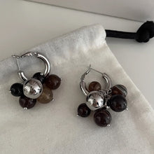 Vintage Glazed Stone Beaded Female Stud Earrings