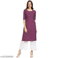 Crepe Printed Kurti for Women (Maroon, S)